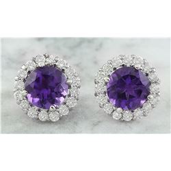 3.65 CTW Amethyst 14K White Gold Diamond Earrings