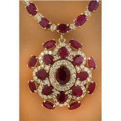 43.35 CTW Ruby 14K Yellow Gold Diamond Necklace