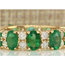 5.71 CTW Natural Emerald And Diamond Ring In 18K Yellow Gold