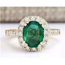 2.31 CTW Natural Emerald And Diamond Ring In 18K Yellow Gold