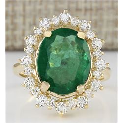 6.77 CTW Natural Emerald And Diamond Ring In 14k Yellow Gold