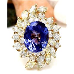 10.73 CTW Natural Tanzanite 18K Solid Yellow Gold Diamond Ring