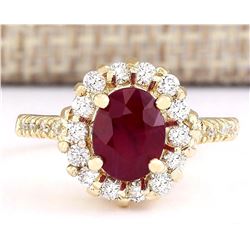 2.96 CTW Natural Ruby And Diamond Ring In 18K Yellow Gold