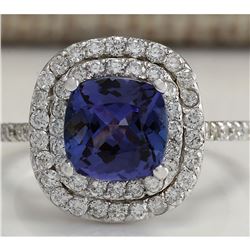 2.95 CTW Natural Tanzanite Diamond Ring 14K Solid White Gold