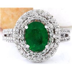 1.73 CTW Natural Emerald 14K Solid White Gold Diamond Ring