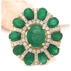 6.39 CTW Natural Emerald 18K Solid Yellow Gold Diamond Ring