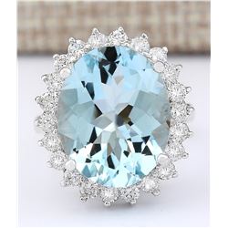 8.10 CTW Natural Aquamarine And Diamond Ring In 14k White Gold