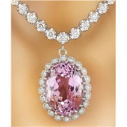 23.81 CTW Kunzite 14K White Gold Diamond Necklace