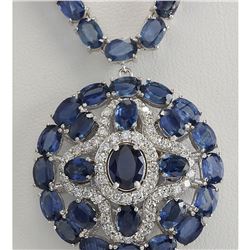 57.24 CTW Natural Blue Sapphire And Diamond Necklace In 18K White Gold