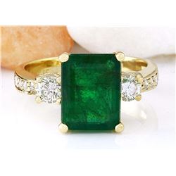 4.07 CTW Natural Emerald 14K Solid Yellow Gold Diamond Ring