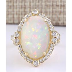 7.09 CTW Natural Opal And Diamond Ring In 18K Yellow Gold