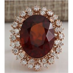 17.99 CTW Natural Hessonite Garnet And Diamond Ring 14K Solid Rose Gold