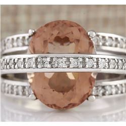 8.05 CTW Natural Morganite And Diamond Ring 18K Solid White Gold