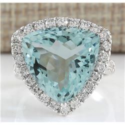 10.26 CTW Natural Aquamarine And Diamond Ring In 18K Solid White Gold