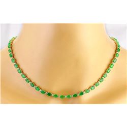 27.25 CTW Natural Emerald 14K Solid Yellow Gold Diamond Necklace