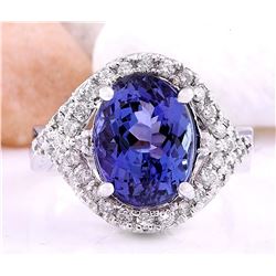 5.82 CTW Natural Tanzanite 18K Solid White Gold Diamond Ring