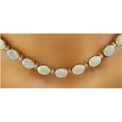 21.40 CTW Opal 14K Yellow Gold Diamond Necklace