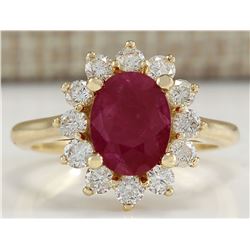 3.57 CTW Natural Ruby And Diamond Ring 18K Solid Yellow Gold