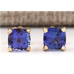 2.90 CTW Natural Blue Tanzanite Earrings 14k Solid Yellow Gold