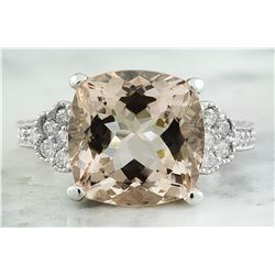 7.85 CTW Morganite 18K White Gold Diamond Ring