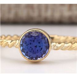 1.00 CTW Natural Blue Tanzanite Ring 18K Solid Yellow Gold