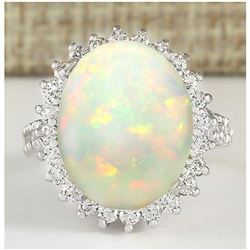 9.29 CTW Natural Opal And Diamond Ring In18K White Gold