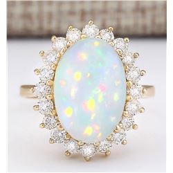 7.15 CTW Natural Opal And Diamond Ring In 18K Yellow Gold