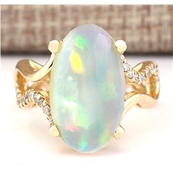 6.50 CTW Natural Opal And Diamond Ring In 14k Yellow Gold