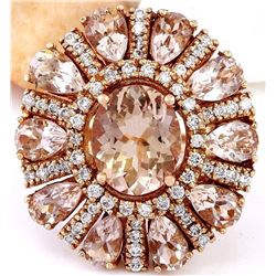 11.50 CTW Natural Morganite 18K Solid Rose Gold Diamond Ring