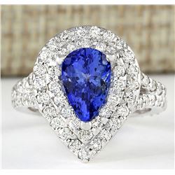 2.53 CTW Natural Blue Tanzanite And Diamond Ring 18K Solid White Gold