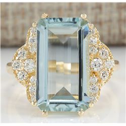 6.37 CTW Natural Aquamarine And Diamond Ring In 14K Yellow Gold