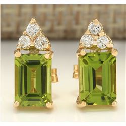 2.75 CTW Natural Peridot And Diamond Earrings 18K Solid Yellow Gold