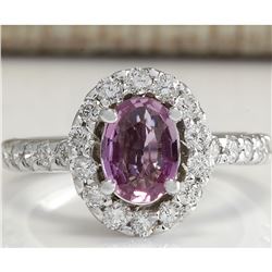 2.02 CTW Natural Pink Ceylon Sapphire Diamond Ring 14K Solid White Gold