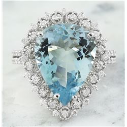 7.80 CTW Aquamarine 18K White Gold Diamond Ring