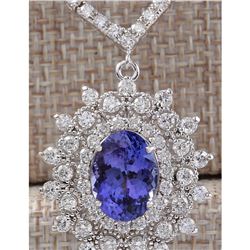 8.69 CTW Natural Tanzanite And Diamond Necklace In 18K White Gold