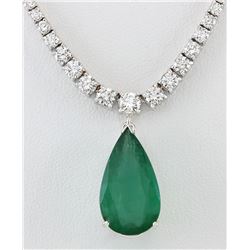 10.83 CTW Natural Emerald And Diamond Necklace In 14K White Gold