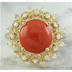 3.10 CTW Coral 18K Yellow Gold Diamond Ring