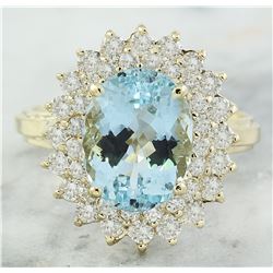 6.10 CTW Aquamarine 18K Yellow Gold Diamond Ring