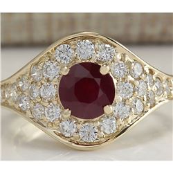 2.32 CTW Natural Ruby And Diamond Ring In 14K Yellow Gold