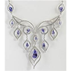 17.73 CTW Natural Tanzanite And Diamond Necklace In 14K White Gold