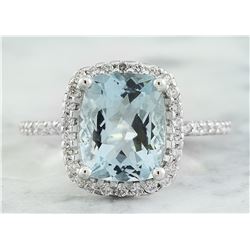 4.30 CTW Aquamarine 18K White Gold Diamond Ring