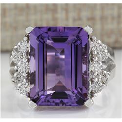 7.53 CTW Natural Amethyst And Diamond Ring In 18K White Gold