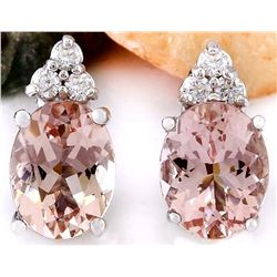 3.20 CTW Natural Morganite 18K Solid White Gold Diamond Earrings