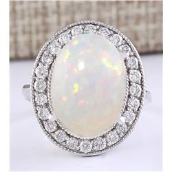 6.45 CTW Natural Opal And Diamond Ring In 14k White Gold