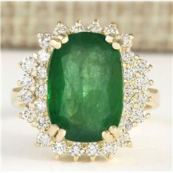 6.69 CTW Natural Emerald And Diamond Ring In 14k Yellow Gold