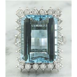 28.80 CTW Aquamarine 18K White Gold Diamond Ring