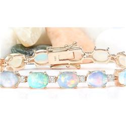 13.58 CTW Natural Opal 18K Solid Rose Gold Diamond Bracelet