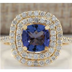 2.00 CTW Natural Blue Tanzanite And Diamond Ring 18K Solid Yellow Gold