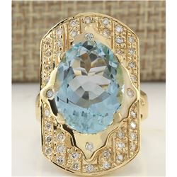 7.35 CTW Natural Aquamarine And Diamond Ring In 14K Yellow Gold