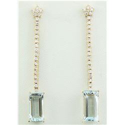 9.35 CTW Aquamarine 18K Yellow Gold Diamond Earrings